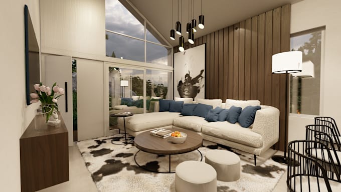 Gig Preview - Design custom modern interiors and realistic 3d renderings for you