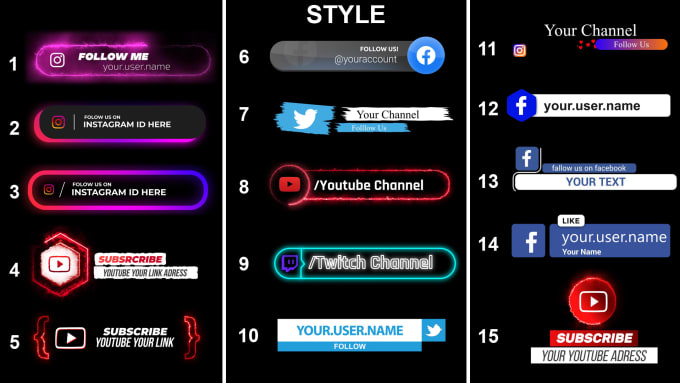 Gig Preview - Make 4 social media lower thirds for your youtube videos