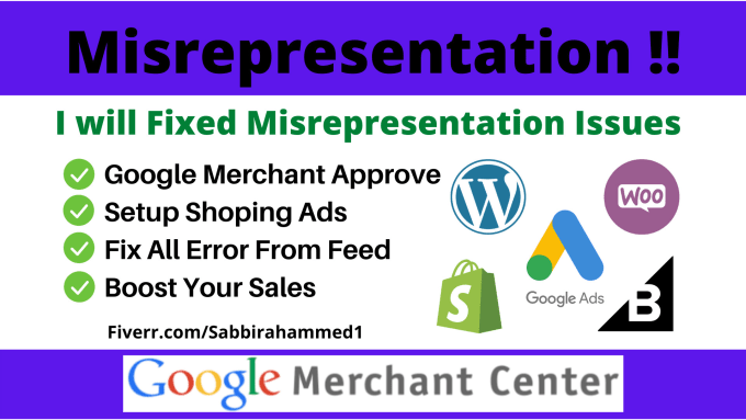 Gig Preview - Fix google misrepresentation issues and setup, manage merchant, run shopping ads