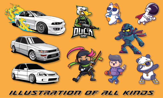 Gig Preview - Do illustration of car, mascot, character, digital art, logo, esport, twitch