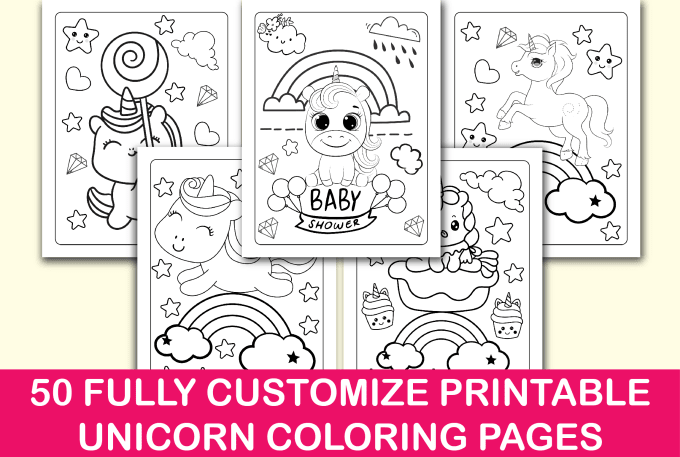 Gig Preview - Give you 50 unicorn coloring pages for amazon kdp