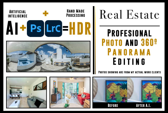 Gig Preview - Edit 10 real estate photos with ai and manual hdr