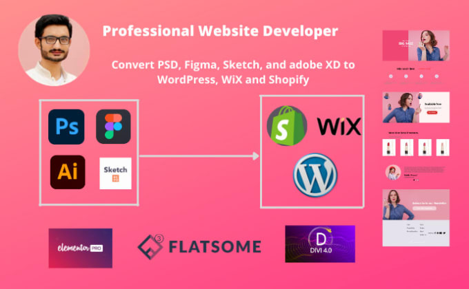 Gig Preview - Convert adobe xd, figma, sketch to wix, wordpress website