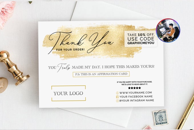 Gig Preview - Make custom business thank you card gold in 3h