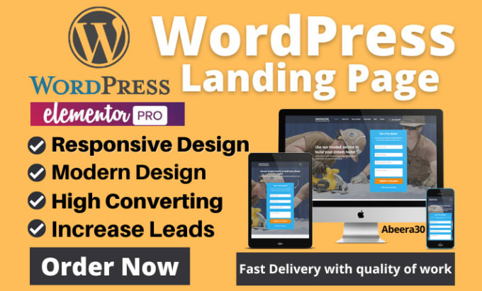 Gig Preview - Create wordpress landing page elementor pro design