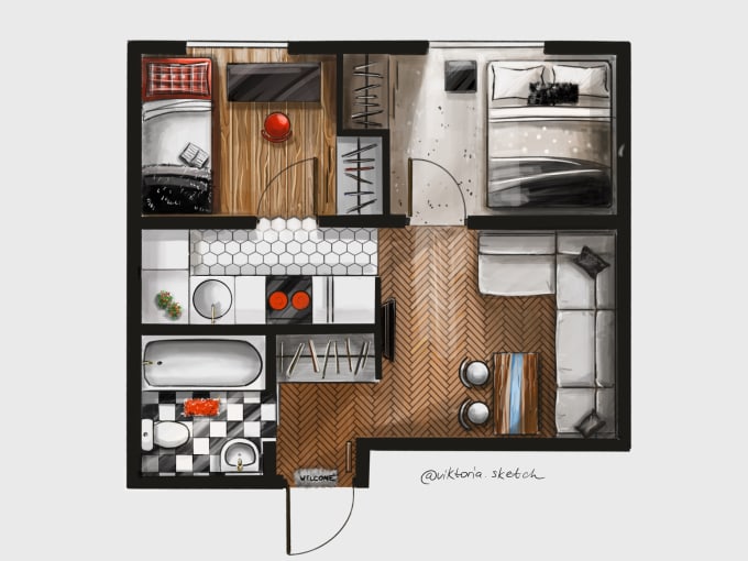 Gig Preview - Draw a floor plan in art sketch style