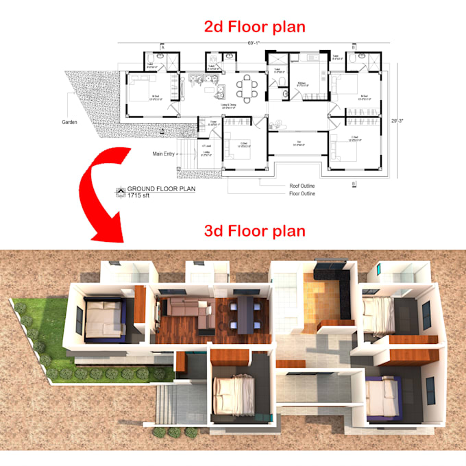 Gig Preview - Make your professional 3d floor plan