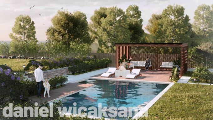 Gig Preview - Design and render your landscape, backyard, pool, patio, rooftop