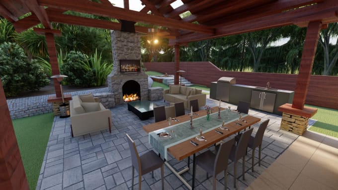 Gig Preview - Design your 3d covered porch,outdoor entertaining,firepit,terrace,patio,kitchen