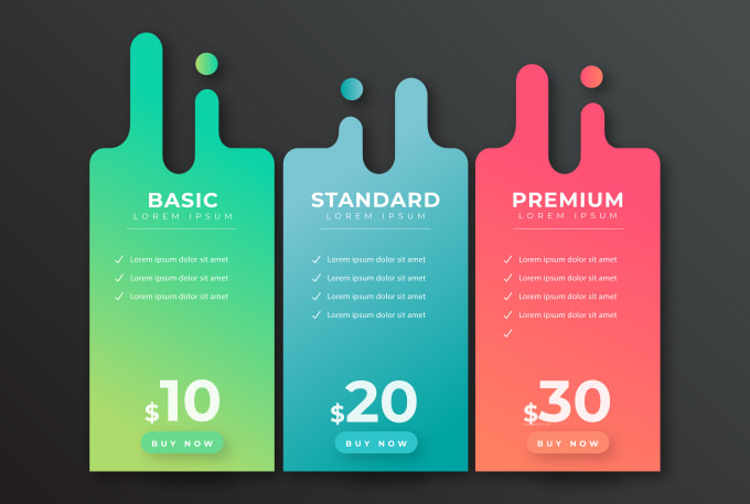 Gig Preview - Design price table, price list, pricing menu design, infographics