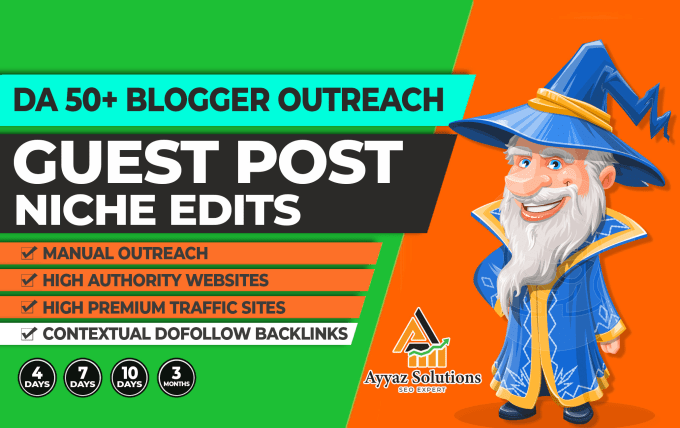 Gig Preview - Do da 50 manual blogger outreach for niche edits guest post authority backlinks