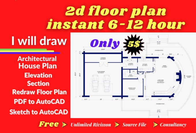 Gig Preview - Draw architectural house plan, 2d floor plan in autocad