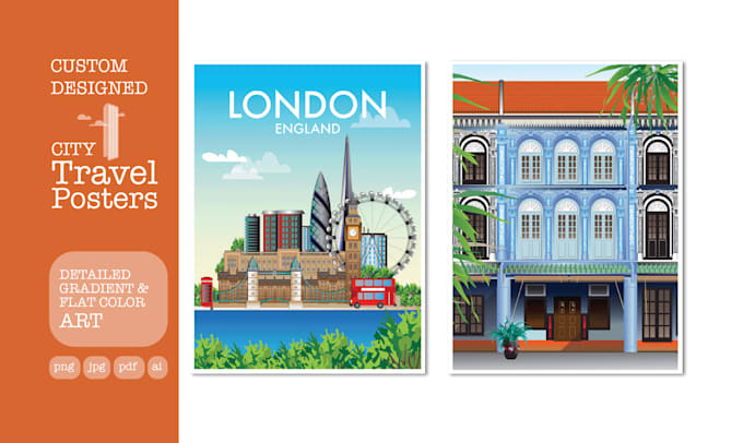 Gig Preview - Create a building, monument or cityscape travel poster