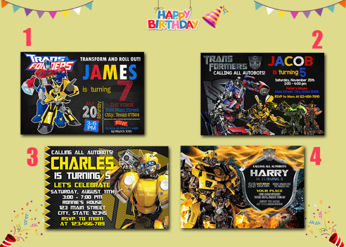 Gig Preview - Transformers, ninjago, pokemon, ben 10, paw patrol, hot wheels, invitation