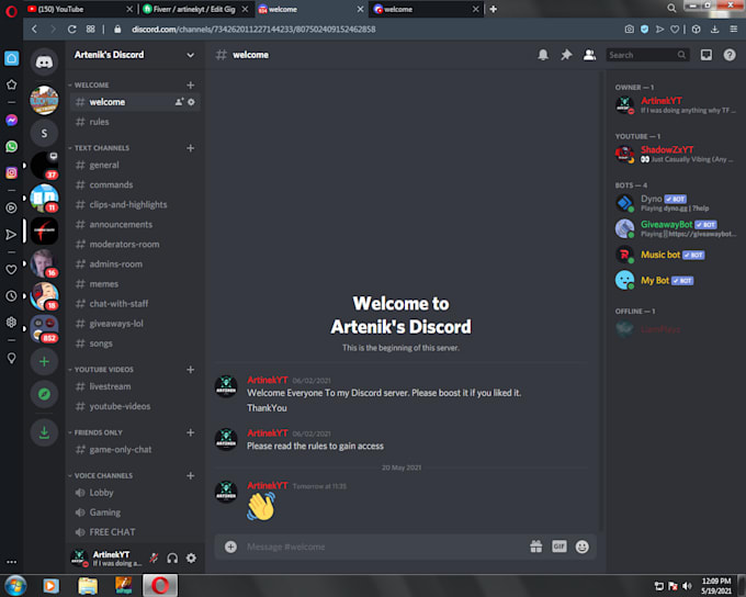 Gig Preview - Create a very good discord server for you with bots