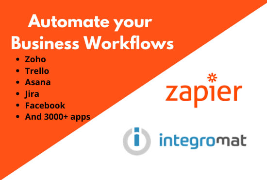 Gig Preview - Automate your workflows using zapier or integromat