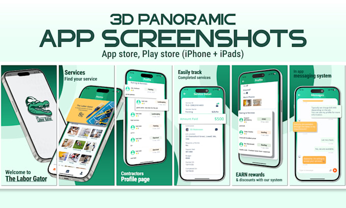 Gig Preview - Design 3d panoramic app screenshots, app store, play store