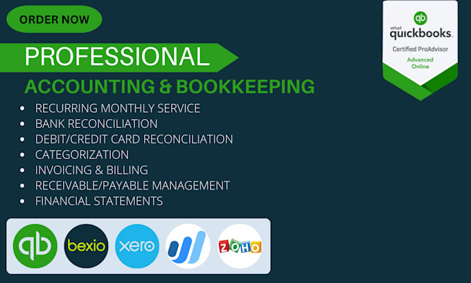 Gig Preview - Do accounting and bookkeeping in quickbooks online, zoho, wave