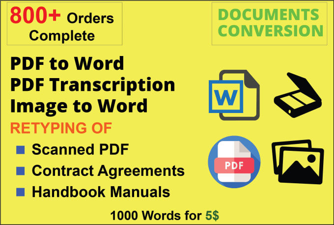 Gig Preview - Convert any pdf, word, excel, jpg, word document