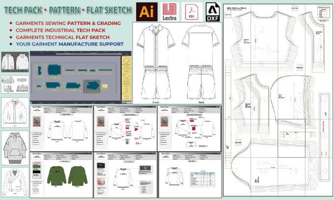 Gig Preview - Make garments sewing pattern, flat sketch and tech pack