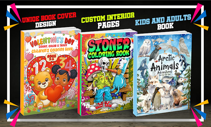 Bestseller - create KDP coloring book cover design and interior design for kids, adults