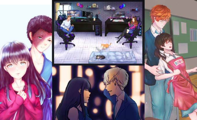 Gig Preview - Draw your original character, couple, cute in anime style