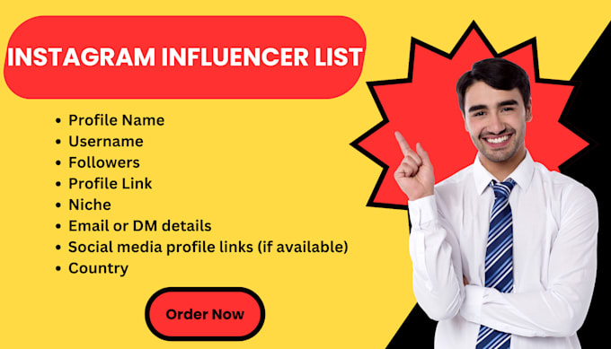 Gig Preview - Do instagram influencer list for your business