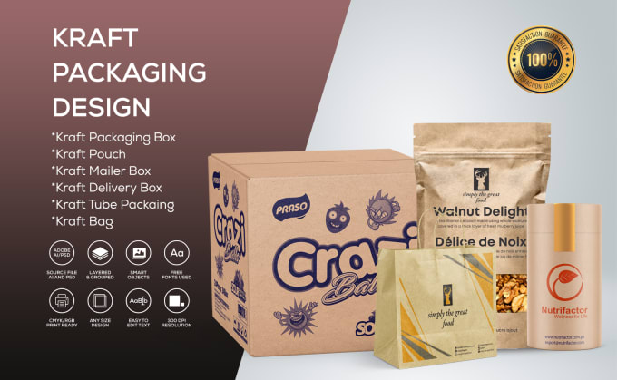 Gig Preview - Design a unique kraft packaging pouch and box for your product