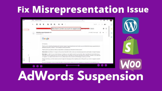 Gig Preview - Fix merchant center suspension, misrepresentation issues and fix google adwords