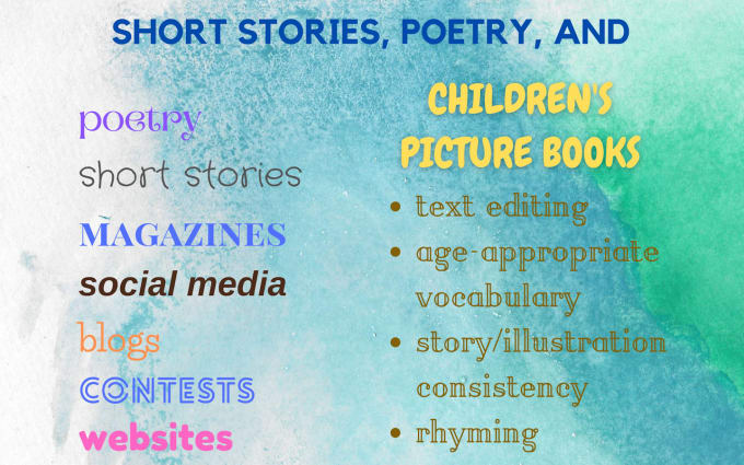 Gig Preview - Edit short stories poetry childrens book text