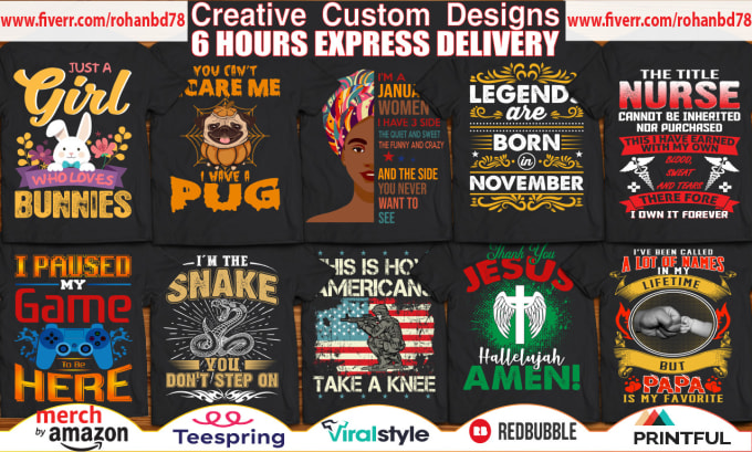 Gig Preview - Do custom t shirt design,trendy t shirt designs bundle in just 24 hours