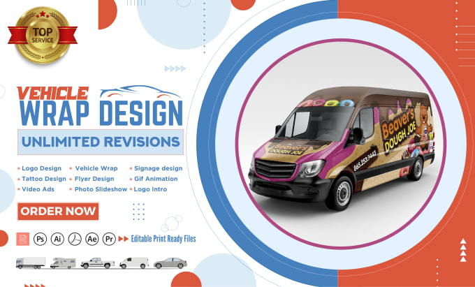 Gig Preview - Artistically design pickup truck car boat van wrap food truck