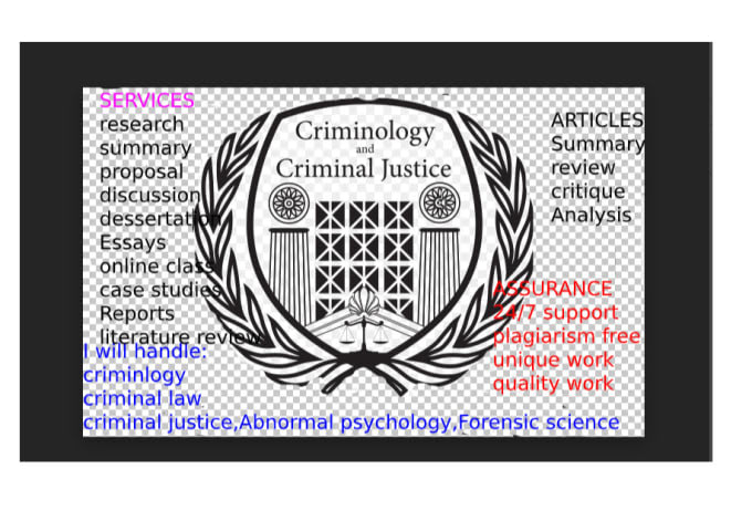 Gig Preview - Handle criminology essays, sociology and world politics work