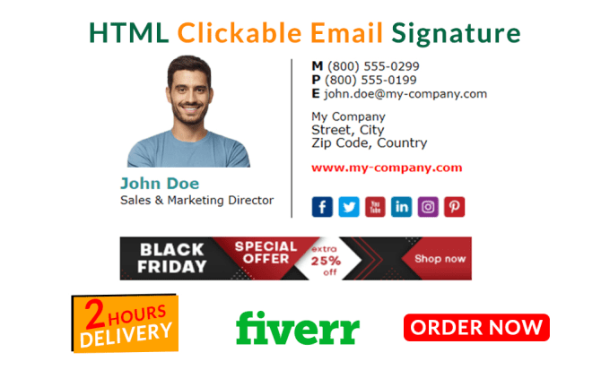 Bestseller - do clickable HTML email signature, outlook signature