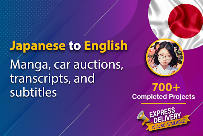 Gig Preview - Translate from japanese to english, manga, car auction, transcript, and subtitle