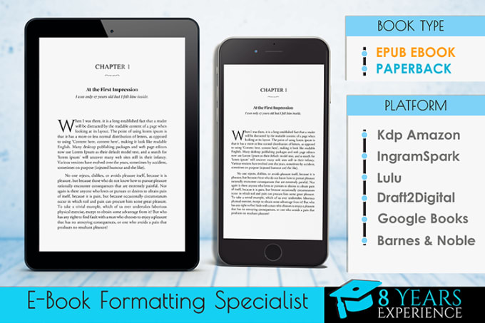 Gig Preview - Do ebook formatting, kdp amazon, lulu, ingramspark, google books, epub