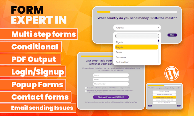 Gig Preview - Create or fix contact form, multi step form, login form and wordpress form