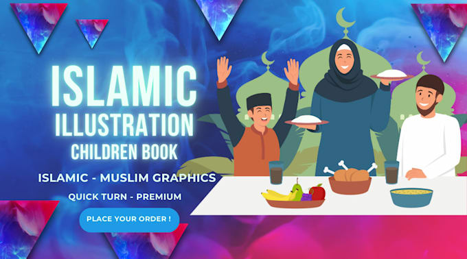 Gig Preview - Do islamic muslim illustration, flat islamic graphic for islamic children book