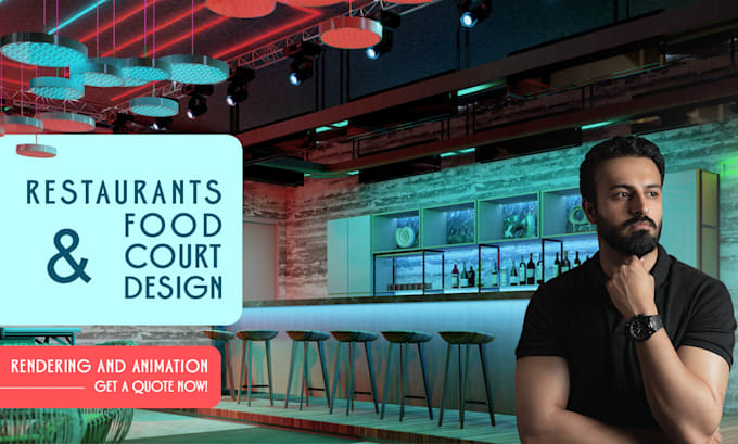 Gig Preview - Do best cafe interior restaurant design food court renders