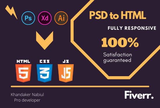 Gig Preview - Convert psd jpg xd ai to responsive html css bootstrap