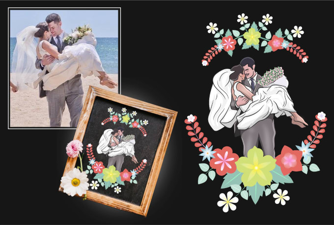 Gig Preview - Draw couple and wedding cartoon portrait illustration