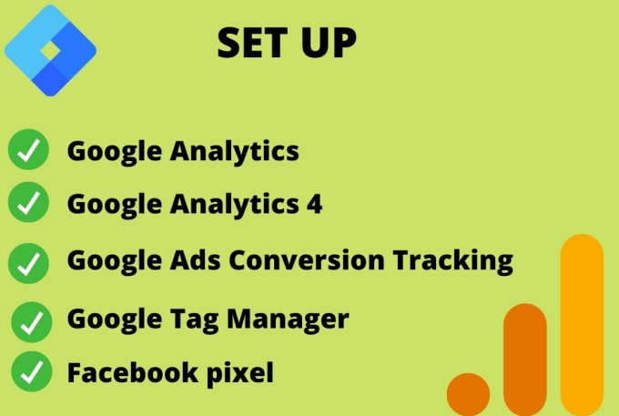 Gig Preview - Setup google analytics, tag manager,  ad conversion and facebook pixel