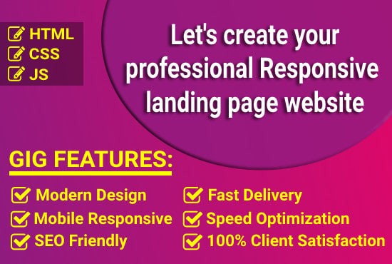 Gig Preview - Create landing page design using html css js