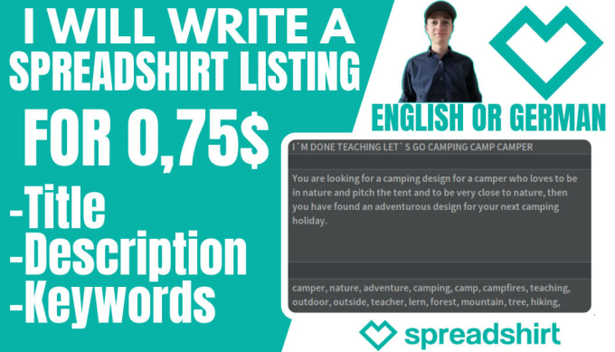 Gig Preview - Write a spreadshirt listing in english or german