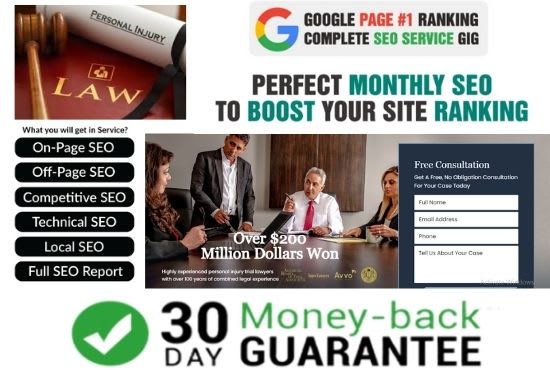 Gig Preview - Do complete monthly lawyer, attorneys, legal or law firm website SEO