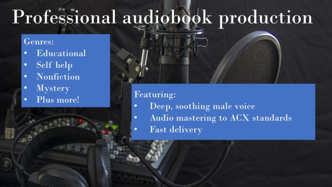 Gig Preview - Record and master your audiobook to acx standards