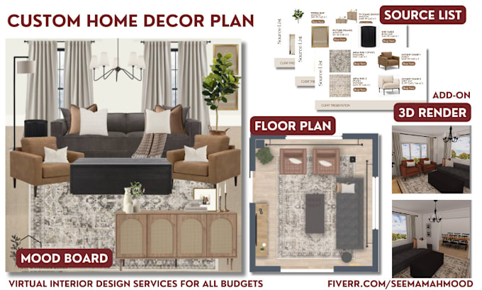 Gig Preview - Interior design your living room and create modern mood board design