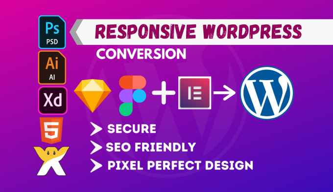 Gig Preview - Convert PSD, figma, wix, sketch, xd, ai to wordpress with elementor pro