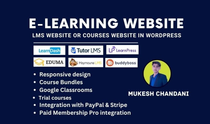 Gig Preview - Build elearning website or wordpress lms website using tutor lms, learndash lms