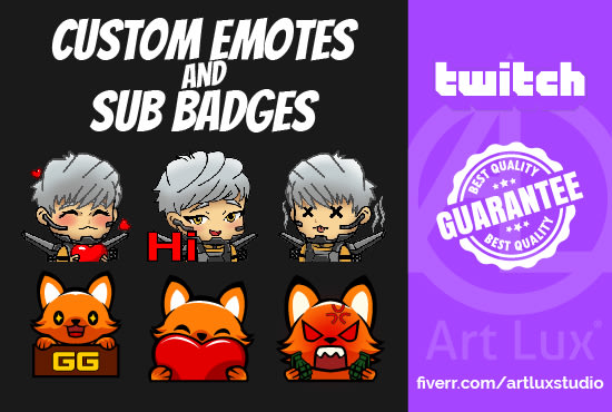 Gig Preview - Design custom twitch emotes and sub badges for streamers